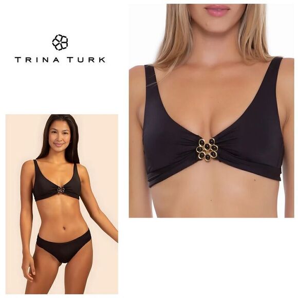 New. Trina Turk black jeweled bikini top. Size 6. Retails $96 - Picture 1 of 14